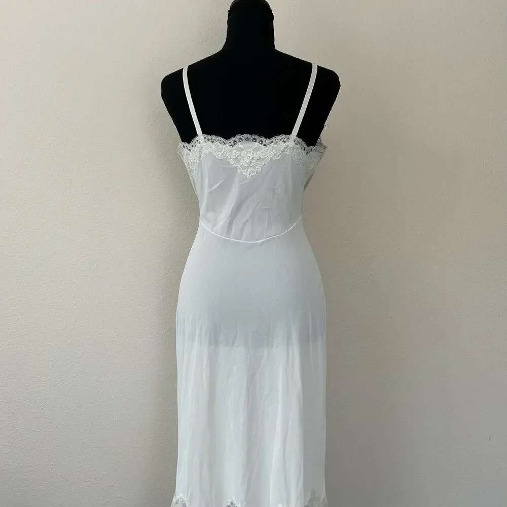 Vintage Vanity fair slip dress babydoll lace top 80s 90s  pleated hem 34 tall - Picture 9 of 16